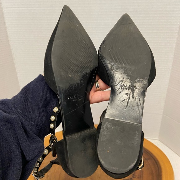 ZARA Pearl Ankle Strap Pointed Toe Flats - Picture 8 of 10